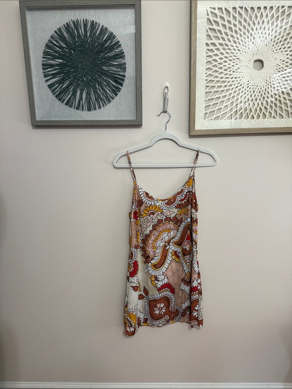 BCBGMaxAzria Paisley Spaghetti Strap Tank in Brown, Cream & Yellow